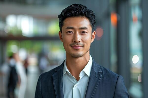 ai generated portrait of successful senior asian businessman looking at camera and smiling inoffice photo